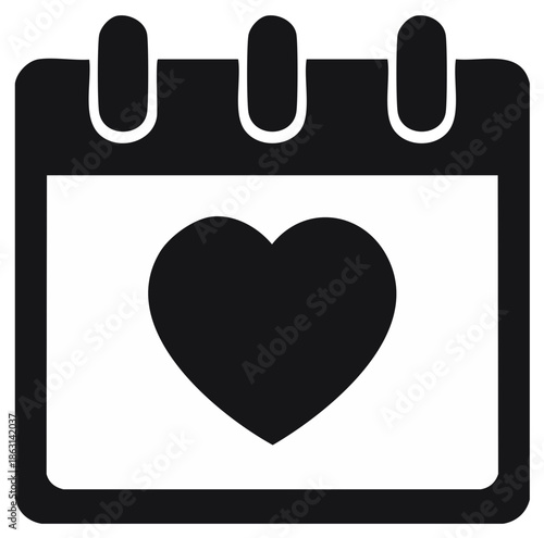 Black and white calendar icon with a heart symbol representing a special date or event