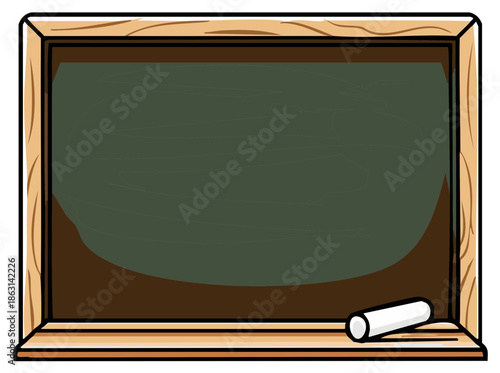 Empty blackboard with chalk and wooden frame for education and drawing