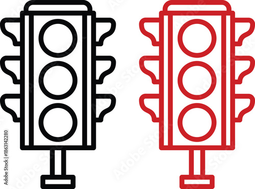 Traffic light icon set with simple and modern design.Vector icons on white background. Red green and yellow signal.
