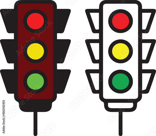 Traffic light icon set with simple and modern design.Vector icons on white background. Red green and yellow signal.