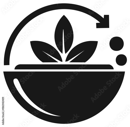 Plant Regeneration in Bowl with Arrow Flow and Nutrients Icon, Ecology and Sustainable Agriculture