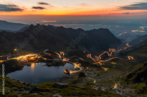Traffic trails on Transfagarasan pass,crossing Carpathian mountains in Romania, Transfagarasan is one of the most spectacular mountain roads in the world