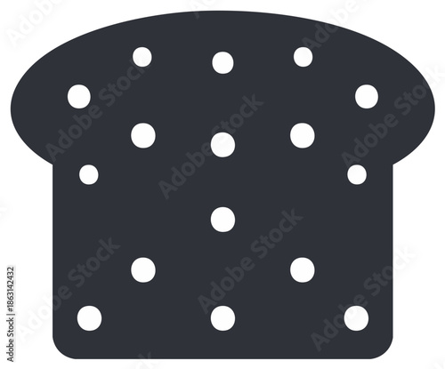 Simplified graphic illustration of raisin bread with white spots, portraying breakfast pastry or baked goods element