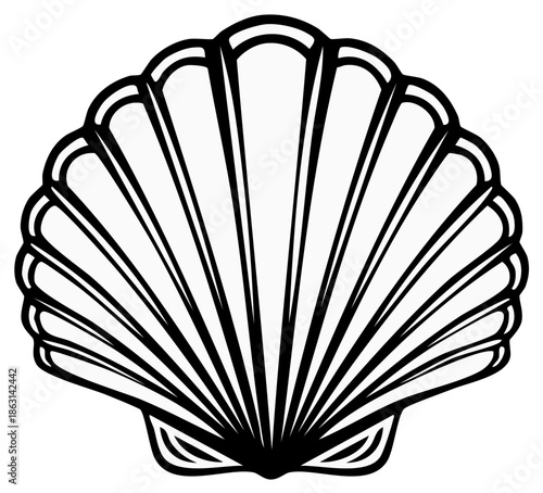 Simple Outline of a Stylized Scallop Shell with Radial Ribs
