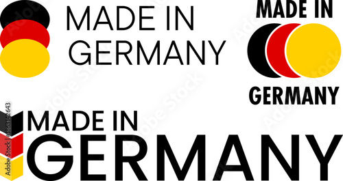 Logos featuring national colors showing origin from Germany with text and graphic elements