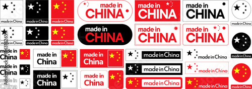 Display of Made in China logos in national colors with flat design in a structured layout