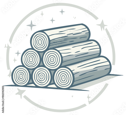 Stack of wooden logs for winter heating in cartoon style illustration. Firewood for fireplace and furnace material in vector format.