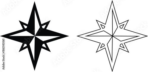 Set of compass navigation icons, collection of direction and orientation symbols, group of flat line vector illustrations, add compass rose, bearing, route, travel guide, black icon