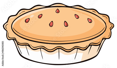 Vector illustration of a classic baked pie dessert with a golden brown crust
