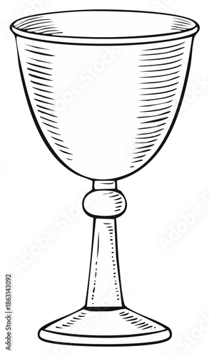 Elegant vintage style chalice cup hand drawn line art monochrome illustration isolated