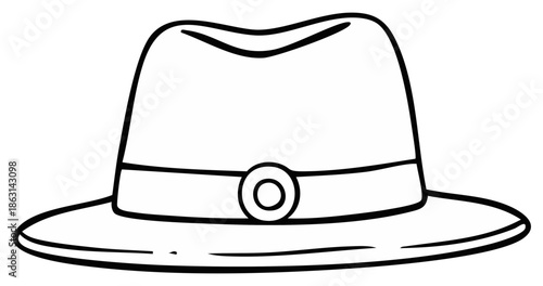 Classic Fedora Hat Drawing with Ribbon and Buckle Simple Line Art