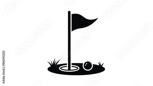 A simple golf flag hole and balls in black silhouette