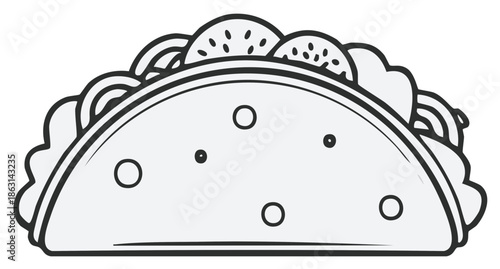 Taco Illustration Delicious Fast Food Mexican Cuisine Outline Drawing
