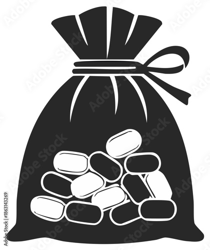 Full Bag of Pills or Capsules Tied with a Bow