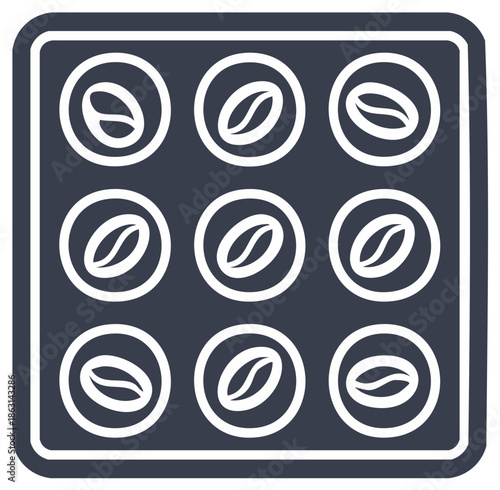 Simple vector line art icon of nine coffee beans in a grid, symbol for coffee menu or selection.