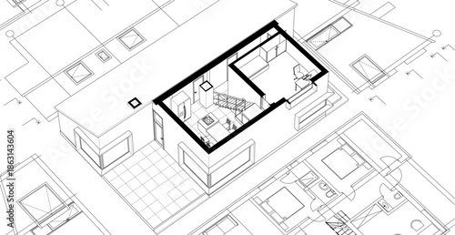 house architecture plan 3d illustration	
