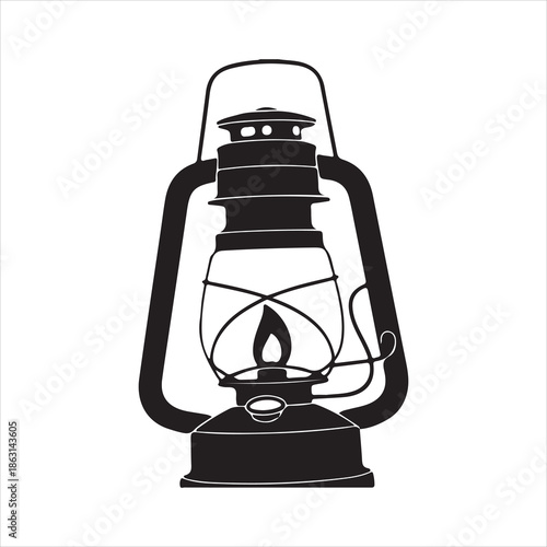 Vintage oil lantern silhouette vector, Vintage kerosene lantern silhouette illustration with classic oil lamp vector
