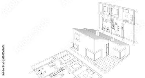 house architecture plan 3d illustration	
