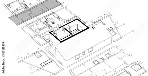 house architecture plan 3d illustration	
