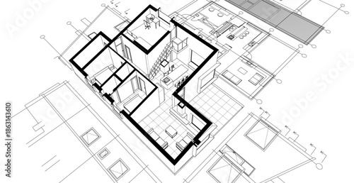 house architecture plan 3d illustration	
