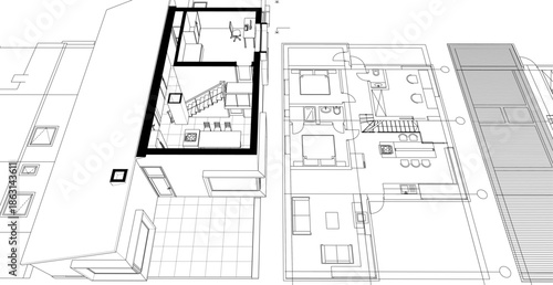 house architecture plan 3d illustration	

