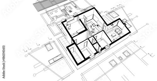 house architecture plan 3d illustration	
