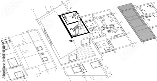 house architecture plan 3d illustration	
