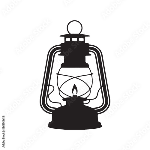 Vintage oil lantern silhouette vector, Vintage kerosene lantern silhouette illustration with classic oil lamp vector