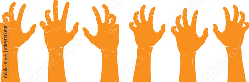 Orange Zombie Hand Silhouettes Reaching 