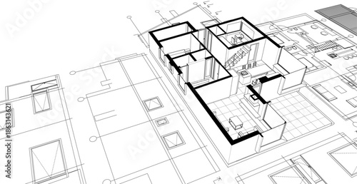 house architecture plan 3d illustration	
