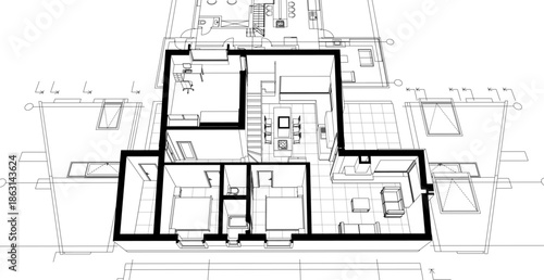 house architecture plan 3d illustration	
