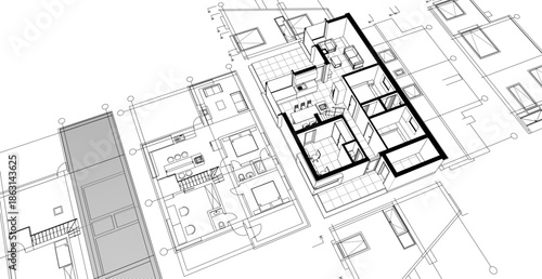 house architecture plan 3d illustration	
