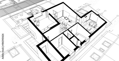house architecture plan 3d illustration	
