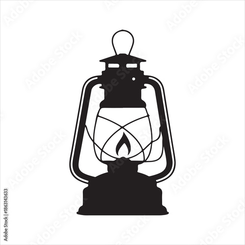 Vintage oil lantern silhouette vector, Vintage kerosene lantern silhouette illustration with classic oil lamp vector