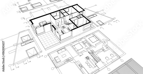 house architecture plan 3d illustration	

