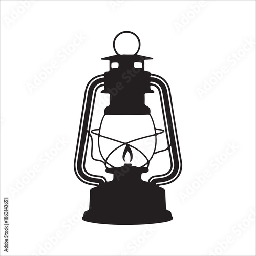 Vintage oil lantern silhouette vector, Vintage kerosene lantern silhouette illustration with classic oil lamp vector