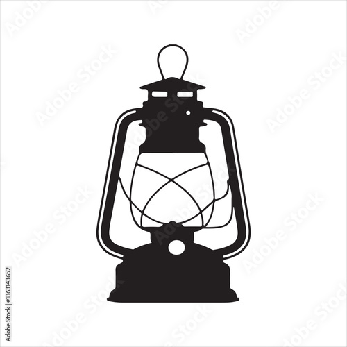 Vintage oil lantern silhouette vector, Vintage kerosene lantern silhouette illustration with classic oil lamp vector