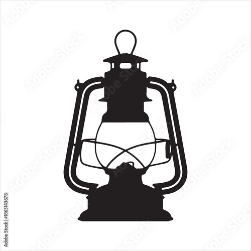 Vintage oil lantern silhouette vector, Vintage kerosene lantern silhouette illustration with classic oil lamp vector
