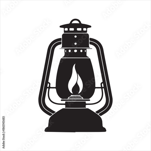 Vintage oil lantern silhouette vector, Vintage kerosene lantern silhouette illustration with classic oil lamp vector