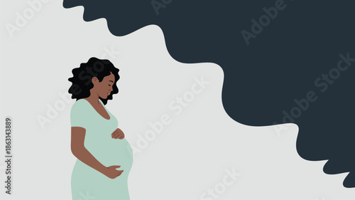 An illustration of a pregnant Black woman gently touching her stomach with hands