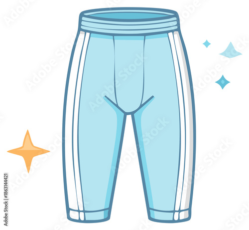 Cartoon Style Capri Pants: Light Blue Knickerbockers with White Stripes, Stylish Legwear, Fashionable Trousers