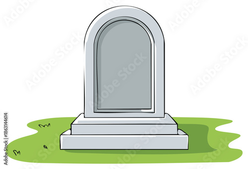 Cartoon Tombstone on Green Grass Patch Memorial Headstone Grave Marker