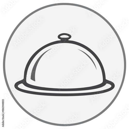 Black and white cloche food cover serving platter icon for restaurant dining and catering service design
