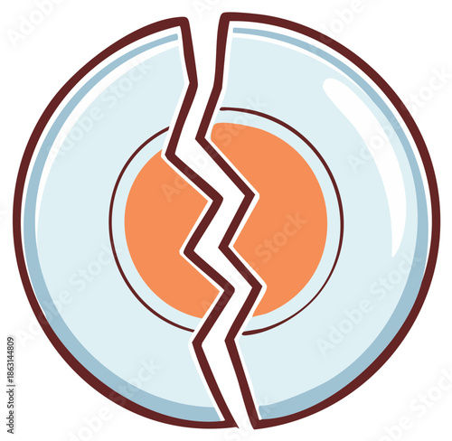 Stylized broken egg illustration with a jagged crack separating the light blue shell and orange yolk