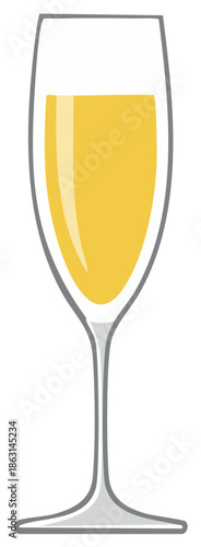 Champagne flute with sparkling wine in a simple and elegant style for celebration.