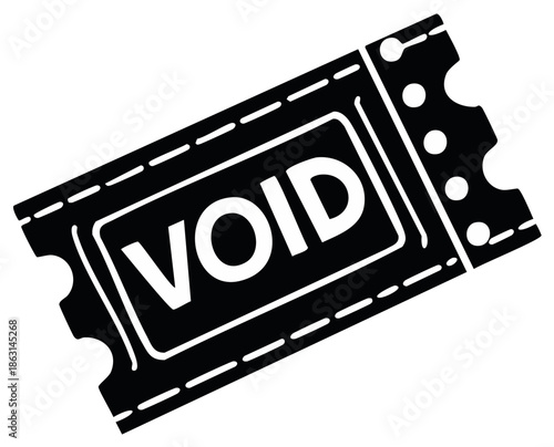 Black void ticket illustration showing invalid status and rejection or error in a simple and bold graphic style.