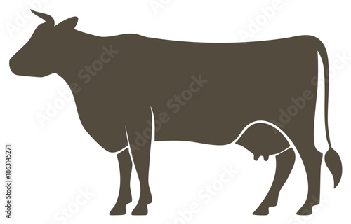 Silhouette of a Brown Cow Standing, Livestock Animal, Farm, Rural Scene, Dairy