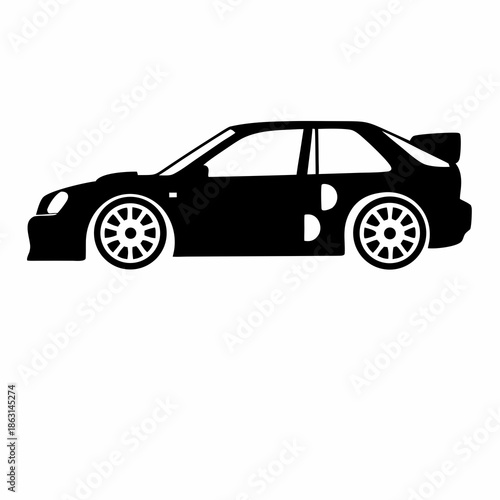 rally car icon silhouette in flat style for motorsport and racing design