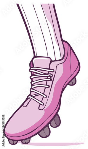 Pink soccer cleat illustration showing a foot with white sock for athletic performance on isolated background