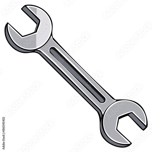 Simple Wrench Tool Illustration with Gray Metallic Finish